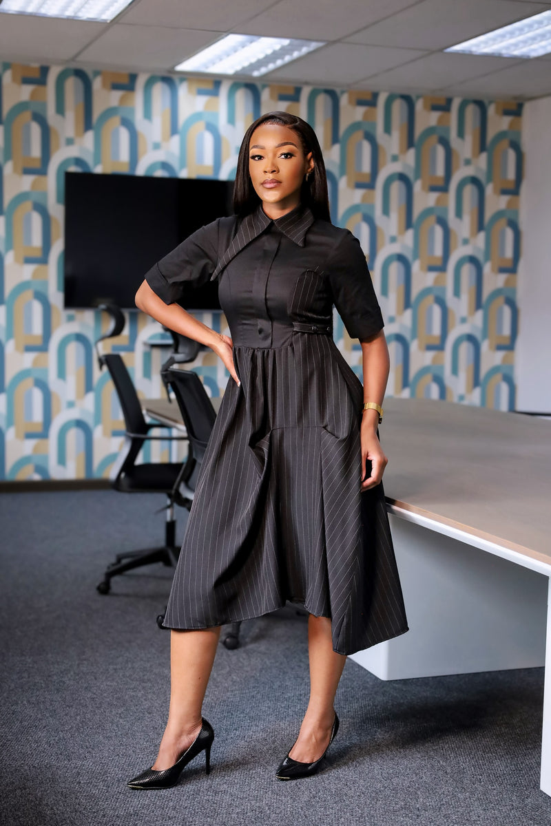 Fabrosanz: Office opulence black Pinstripe Dress – houseoffabrosanz