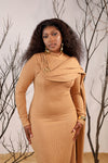 beige knit midi dress, ribbed bodycon dress South Africa, FabroSanz knit essentials, sleeveless knit dress for women, neutral tone fashion, minimalist fashion South Africa, stretch knitwear for curves, women’s fitted knit midi dress, elevated basics for women, luxury African fashion