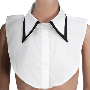 white collar bib for layering, detachable shirt collar women, black trim collar accessory, modern collar insert for blazers, FabroSanz fashion accessories, sharp collared bib, statement collar South Africa, minimalist fashion piece